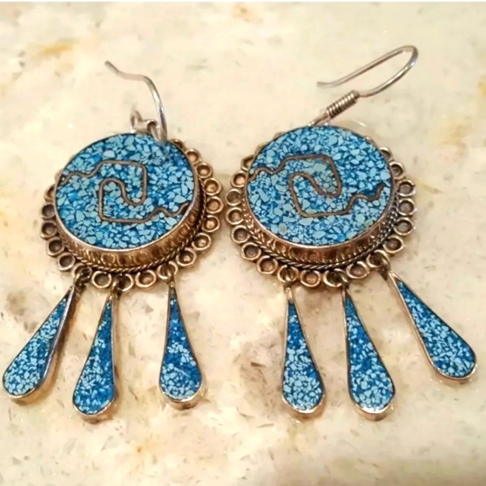 Navajo Indian Jewelry Sterling Silver Turquoise Earrings